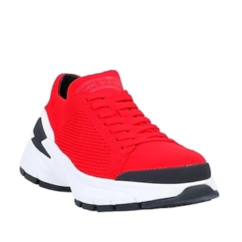 NIB Neil Barrett Thunderbolt Athletic Sneakers Low Top Lace Up Red Mens Sz 42